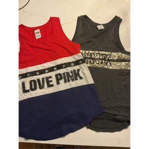 2 Victoria’s Secret Pink Tank Tops Sz S Bling Y2K